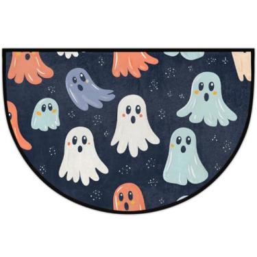 Imagem de Tapete de porta meio redondo, arte de Halloween, fantasmas, antiderrapante, absorvente, semicírculo, tapetes laváveis, tapetes de meia lua para interior, pátio, cozinha, banheiro, entrada, lareira