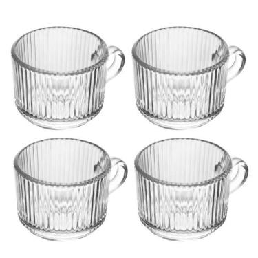 Imagem de Jogo 4 Xícara de Café de Vidro com Alça Transparente Lines 90ml - Wolf