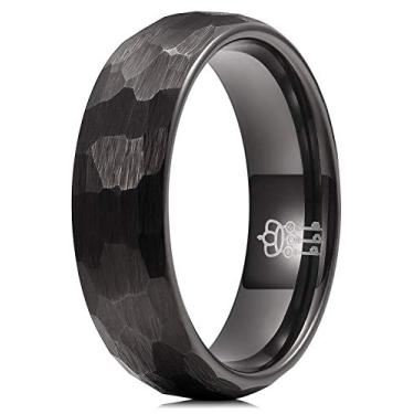 Imagem de Anéis de tungstênio martelado com três chaves para homens e mulheres, 4 mm, 6 mm, 8 mm, preto, escovado, noivado, masculino, aliança de casamento