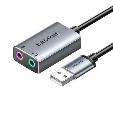 Imagem de SAMZHE Adaptador de placa de som USB para conector de áudio com fone de ouvido TRS duplo de 3,5 mm e microfone USB para conversor de áudio externo auxiliar de 3,5 mm para Windows, Mac, PCs Linux