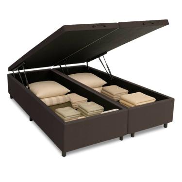 Imagem de Cama Box com Baú Queen 1,58m com 41cm de Altura Prince Suede Marrom