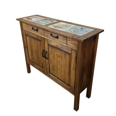 Imagem de Balcão Rústico em Madeira Pinus Buffet Retrô com 2 Portas e 1 Gaveta Acabamento em Imbuia 100x84x33cm Tampo Resistente (Cerâmica)