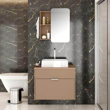 Imagem de Conjunto para Banheiro Duna com Gabinete Espelheira Espelho Orgânico e Cuba em Mármore Sintético (Fendi)