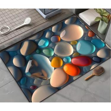 Imagem de Tapete de Microfibra Antiderrapante para Banheiro e Porta de Entrada – Secagem Rápida e Macio (5D Pedra C)