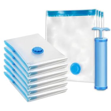 Imagem de 10 Sacos com Bomba Manual - Reutilizáveis Resistentes a Furões para Organizar Roupas Malas de Viagem Economia Espaço Proteção e Armazenamento