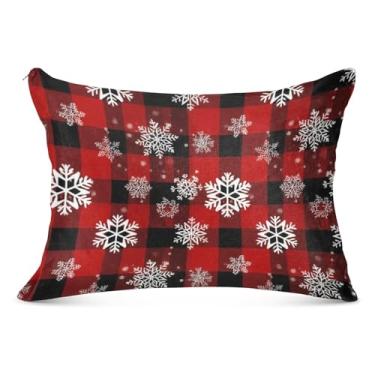 Imagem de Capa de almofada de poliéster xadrez com zíper xadrez vermelho e preto de Natal para fronhas padrão queen king fronha de cama fofa, tamanho king, 50,8 cm x 101,6 cm