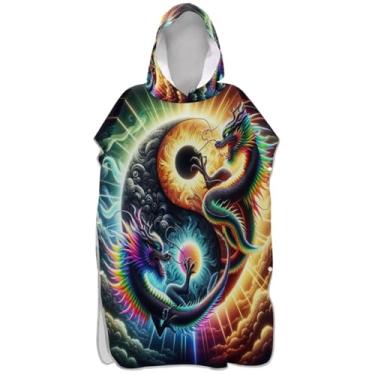 Imagem de Joisal Poncho de surfe para adultos trocador com capuz toalha de praia com capuz absorvente legal dragão Yin Yang Poncho masculino com capuz