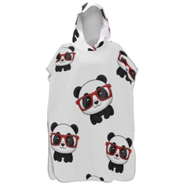 Imagem de Joisal Roupão de mudança de poncho de surfe branco fofo de desenho animado Pandas para adultos toalhas de banho com capuz plus size ponchos de praia para homens