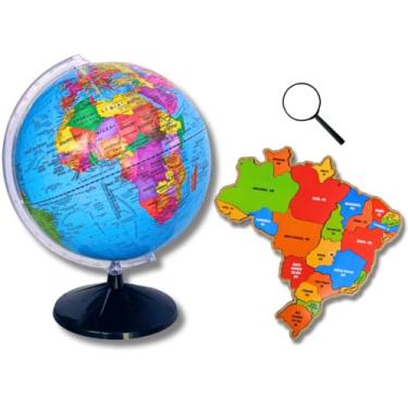 Imagem de GLOBO TERRESTRE POLÍTICO BASE PRETA 30CM + LUPA + QUEBRA CABEÇA BRASIL ESTADOS