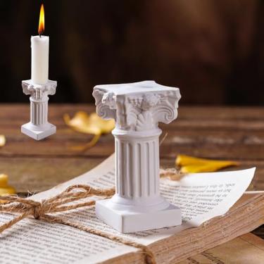 Imagem de Coluna romana suporte de velas de resina decoração de casa coluna decorações de mesa acessórios para casa (branco)