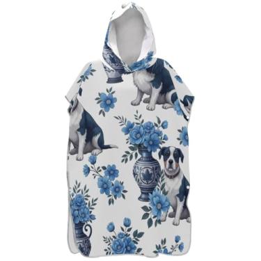 Imagem de Joisal Poncho de surfe plus size para adultos trocador de roupa de banho com capuz bonito cães fofos azul floral retrô adulto ponchos para mulheres