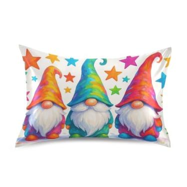 Imagem de Fronhas refrescantes florais gnomos fofos coloridos animais de cetim branco king queen almofadas padrão chinelos para cama de casa sofá king size 101,6 cm x 50,8 cm