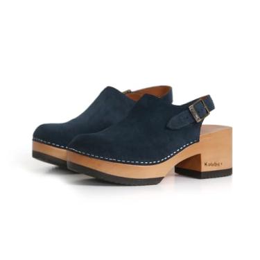 Imagem de Kebba - Coco - Tamancos de madeira feitos à mão com couro genuíno e fivela ajustável para um, Azul índigo Coco, 36