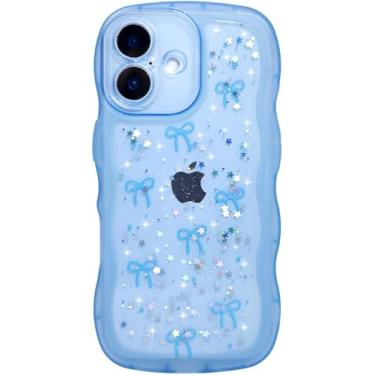 Imagem de Qokey Capa para iPhone 16 de 6,1 polegadas, estrela brilhante e design de alça de borda curvada, capa de TPU transparente à prova de choque de grau militar, proteção brilhante, resistente a arranhões