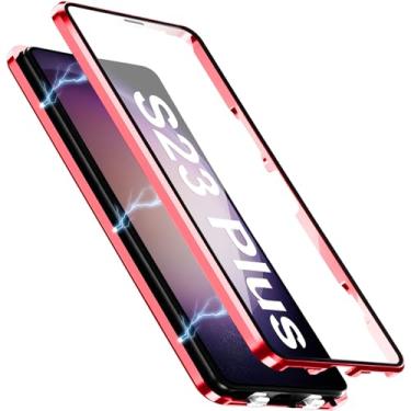 Imagem de [Material de metal] Capa para Samsung Galaxy S23 Plus, capa de celular externa com proteção contra quedas de grau militar com tela de vidro integrada e protetor de lente da câmera, capa de metal para