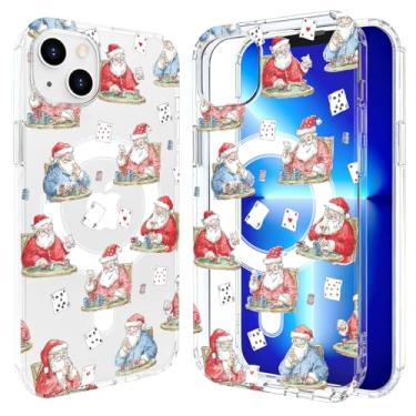 Imagem de LuGeKe Capa de Natal para iPhone 16, jogo de pôquer de Papai Noel compatível com acessórios MagSafe, capa de telefone transparente e fina estética adorável para mulheres e mulheres