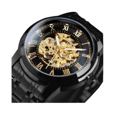 Imagem de Relógio Mecânico Masculino Forsining 349 Em Aço Inoxidável Preto Prate