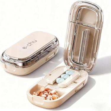 Imagem de Cortador de comprimidos, divisor de comprimidos ajustável com dispositivo de centralização, ideal para cortar vários comprimidos, possui alinhamento preciso, fácil de usar e adequado para viagens