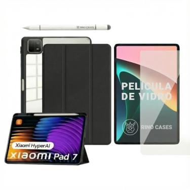 Imagem de Capa Smart Case Xiaomi Pad 7/7 Pro Acrílico - Tampa Magnética Sleep/Wake e Suporte para Caneta - Compatível com Xiaomi Pad 7/7 Pro (2024) (Preto, Capa + Película + Caneta)