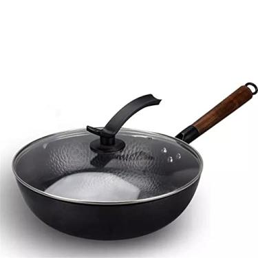 Imagem de Cozinha Moderna Wok Chinesa Frigideira Antiaderente Cozinha Tradicional Wok Panelas de Ferro Fundido (Cor: A, Tamanho: 32 cm) (A 32 cm)
