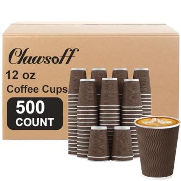 Imagem de Clawsoff Pacote com 500 xícaras de café de 350 ml, papel de parede ondulado ondulado descartável, 340 g, para bebidas quentes ou frias, escritório, casa, café, festa, viagem (marrom)