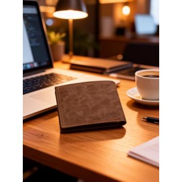Imagem de Carteira masculina de couro curta, vários compartimentos para cartões, bolso com zíper, carteira dobrável para uso casual no trabalho escolar