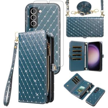 Imagem de Capa de celular para Samsung Galaxy S23 5G Carteira com zíper destacável com protetor de tela de vidro temperado, alça flip com glitter, compartimento para cartão S 23 23S GS23 G5 SM-S911U 6,1