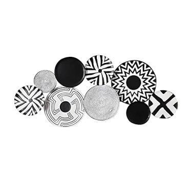 Imagem de Decoração de parede, arte de parede, metal, parede, decoração, escultura, parede, preto e branco, padrões geométricos, decoração de parede para sala de estar, escritório, pronto para pendurar, retrô