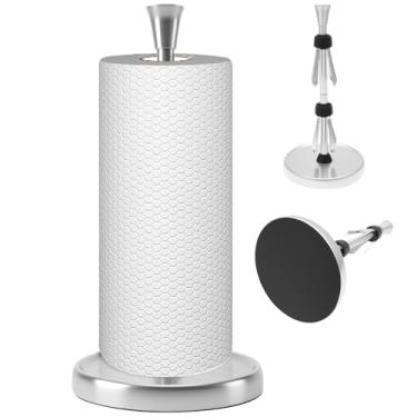 Imagem de Suporte de toalha de papel de aço inoxidável com base ponderada para bancada, design de papel rasgado de mão única para a maioria dos tamanhos de rolo