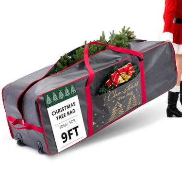 Imagem de IMAGINING Bolsa de armazenamento de árvore de Natal, serve para oficiais de Natal de 6/2,3 m, bolsa com zíper com alças e rodas de transporte reforçadas, vermelha (apenas bolsa)
