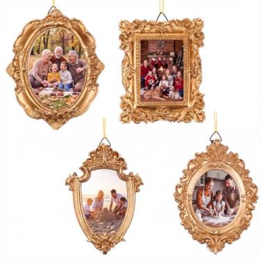 Imagem de Xthrotsenk 4 porta-retratos vintage para pendurar na parede, molduras douradas, antigas, pequenas, retangulares, ovais, ornamentos para árvore de Natal, casa, galeria, arte (estilo rústico)