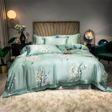 Imagem de Conjunto de cama macio e sedoso com estampa floral refrescante de verão, incluindo capa de edredom, lençol e lençol de baixo, modelo 6, tamanho 1,5 MB.