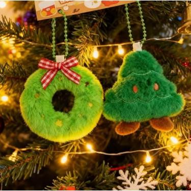 Imagem de Enfeite de Natal de pelúcia para pendurar boneco de neve, Papai Noel, decoração de férias macia para casa ou acessórios (verde)