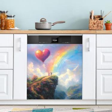 Imagem de ATTX Valentine Lover Heart Rainbow capa magnética para lava-louças | Adesivo decorativo de eletrodomésticos de 58 x 66 cm para armários domésticos e eletrodomésticos #62