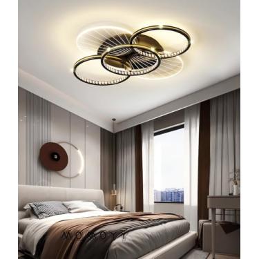 Imagem de Luminária de teto LED moderna, dimerizável, para quarto, sala de estar, 3000k-6000k, com controle remoto, em metal acrílico, pendente para ambientes internos, 50cm, 58w, para cozinha e sala