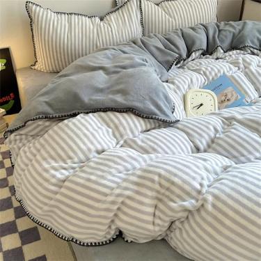 Imagem de Conjunto de cama de inverno quentinho, moderno e aconchegante, com estampa de listras finas. Capa de edredom macia e agradável ao toque, perfeita para decorar sua casa. Tamanhos: 2 e 1,8 m (4 peças).