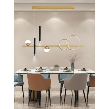 Imagem de Luminária pendente LED moderna, com design em anel, dimerizável e controle remoto, altura ajustável. Luminária suspensa com LED em formato de bola creme, ideal para sala de jantar e escritór