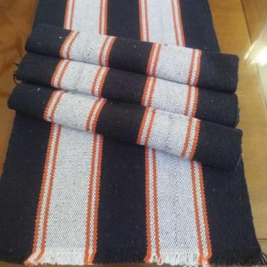 Imagem de Jogo Americano Natal 4 Peças Algodão Artesanal Tear Manual - Mesa Posta Rústica Elegante (Preto Listra Laranja)