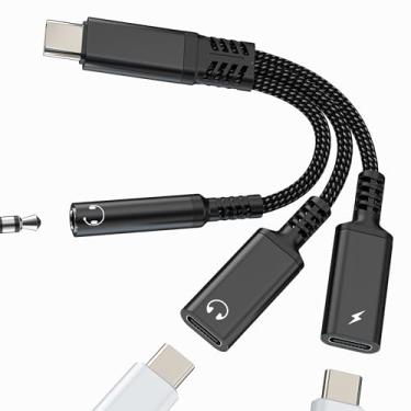 Imagem de Adaptador auxiliar para USB C (3 em 1), adaptador USB C, fone de ouvido auxiliar para iPhone 17 16 15 Pro Max Audio 3,5 mm, cabo divisor tipo C para carregador Apple, cabo de carregamento duplo para