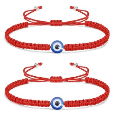 Imagem de Pulseiras de olho turco para mulheres e homens, feitas à mão, trançadas, boa sorte, amizade, cordão ajustável, One Size, Poliéster, Sem Pedra Preciosa