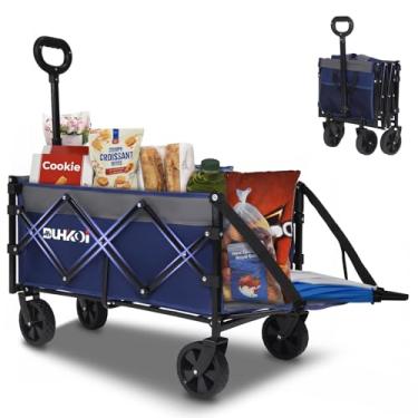 Imagem de Duhkoi Carroça dobrável com rodas, carrinho utilitário dobrável de tamanho compacto, capacidade de 172 kg para jardim, mercearia, praia, acampamento – Carrinho portátil resistente (cinza marinho)