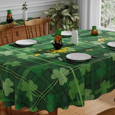 Imagem de Siilues Toalha de mesa oval para Dia de São Patrício 152 x 213 cm, toalha de mesa lavável xadrez verde trevo Lucky St Patricks primavera férias impermeável borda recortada toalha de mesa decoração de