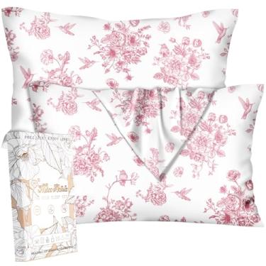 Imagem de Miss Adola Pacote com 2 fronhas de seda - King Size 50,8 x 91,6 cm Amoreira Sedosa Fronha para Cabelo e Pele Macia Linda Estética Cama Fronha de Dormir com Zíper para Mulheres, Linha Flor Pássaro