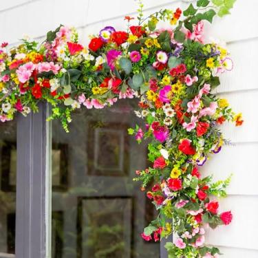 Imagem de FineCheer Guirlanda de flores silvestres artificiais de primavera de 1,8 m, de plástico, colorido, margaridas artificiais, folhas, trepadeira, falsa para pendurar em casa, manto, jardim, casamento