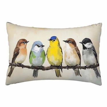Imagem de Nicokee Capa de almofada vibrante com pintura de ramo de árvore de pássaro, capa de almofada de poliéster decorativa para sofá, quarto, sala de estar, tamanho Queen 50 x 76 cm