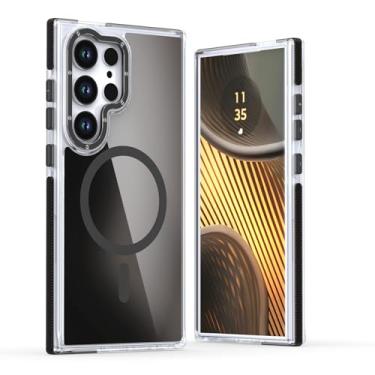 Imagem de POYUFRG Capa magnética para Samsung Galaxy S26 Ultra/S26 Plus/S26, capa de telefone antiderrapante gradiente fina com moldura de metal capa de proteção de lente, preta, S26 Plus