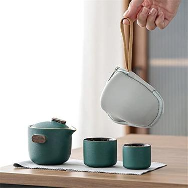 Imagem de Conjunto de chá de cerâmica, conjunto de chá de viagem verde designer conjunto de chá de viagem um pote duas xícaras Teaware Gaiwan xícara de chá chá chá abertura hotel evento presentes conjuntos de