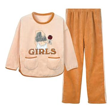 Imagem de HHHJQFAAT Pijama feminino outono inverno flanela quente conjuntos de pijama feminino veludo coral grosso desenho animado roupa de dormir roupa de dormir roupa de dormir roupa de dormir (Rkx223 X)