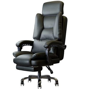 Imagem de Cadeira de escritório, cadeira de mesa de couro ergonômica, altura ajustável com almofada de látex, almofada lombar, apoio de cabeça, apoio para os pés, cadeira de trabalho de computador confortável