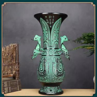 Imagem de FENNYYAR Vaso gêmeo de bronze Phoenix Ornamento antigo, 34 cm 33,8 cm, decoração de sala de estar para casa